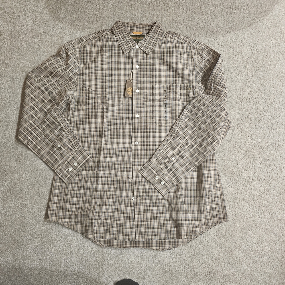 Timberland Men's Casual Plaid Shirt - Brown and White